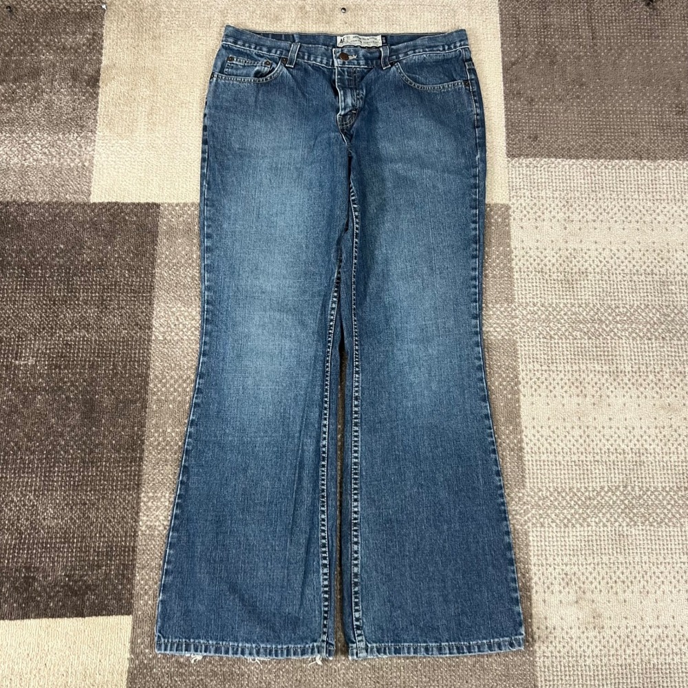American Eagle Outfitters Women Blue Flare Jeans Size 12 100% Cotton Boho
